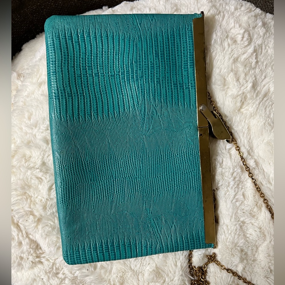 Vintage Etra Teal Leather Clutch